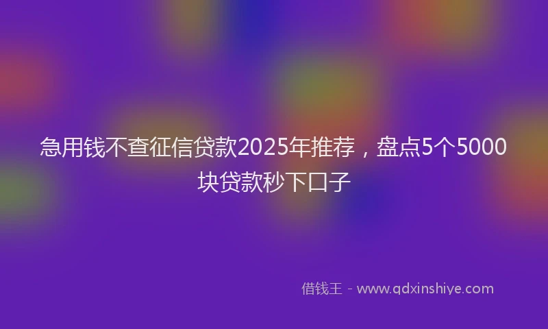 急用钱不查征信贷款2025年推荐，盘点5个5000块贷款秒下口子