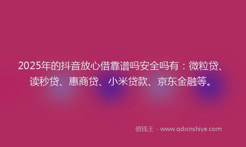 2025年的抖音放心借靠谱吗安全吗有：微粒贷、读秒贷、惠商贷、小米贷款、京东金融等。