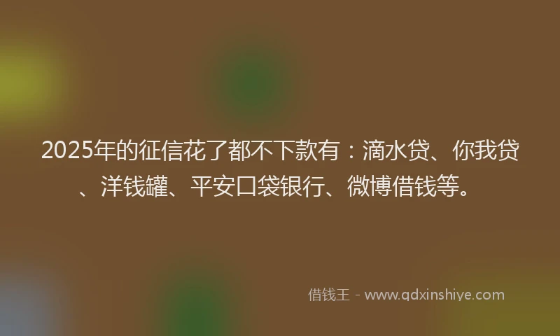 2025年的征信花了都不下款有：滴水贷、你我贷、洋钱罐、平安口袋银行、微博借钱等。