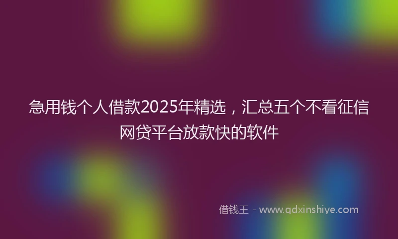 急用钱个人借款2025年精选，汇总五个不看征信网贷平台放款快的软件