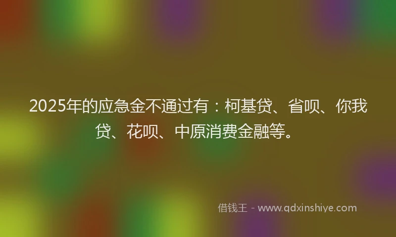 2025年的应急金不通过有：柯基贷、省呗、你我贷、花呗、中原消费金融等。