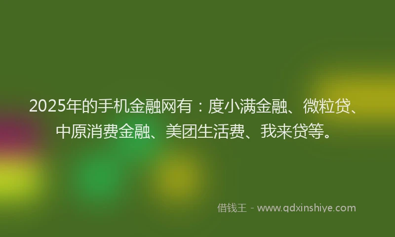 2025年的手机金融网有：度小满金融、微粒贷、中原消费金融、美团生活费、我来贷等。