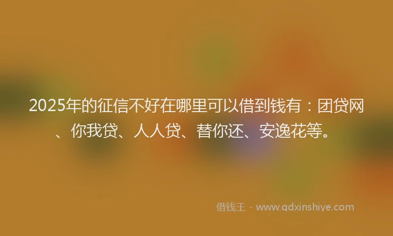 2025年的征信不好在哪里可以借到钱有：团贷网、你我贷、人人贷、替你还、安逸花等。