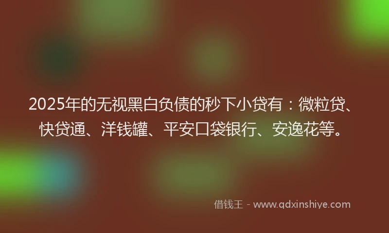 2025年的无视黑白负债的秒下小贷有：微粒贷、快贷通、洋钱罐、平安口袋银行、安逸花等。