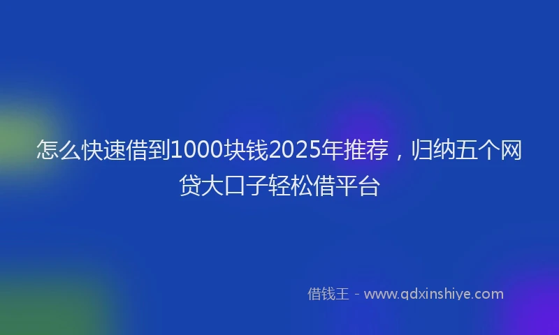 怎么快速借到1000块钱2025年推荐，归纳五个网贷大口子轻松借平台
