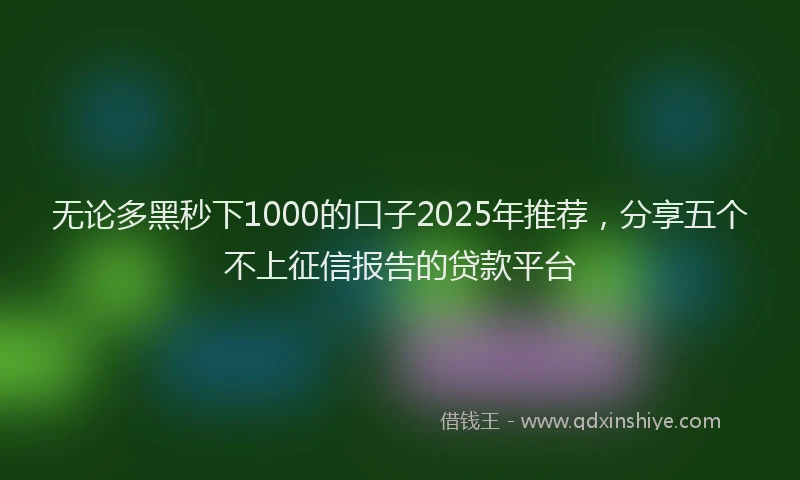 无论多黑秒下1000的口子2025年推荐，分享五个不上征信报告的贷款平台