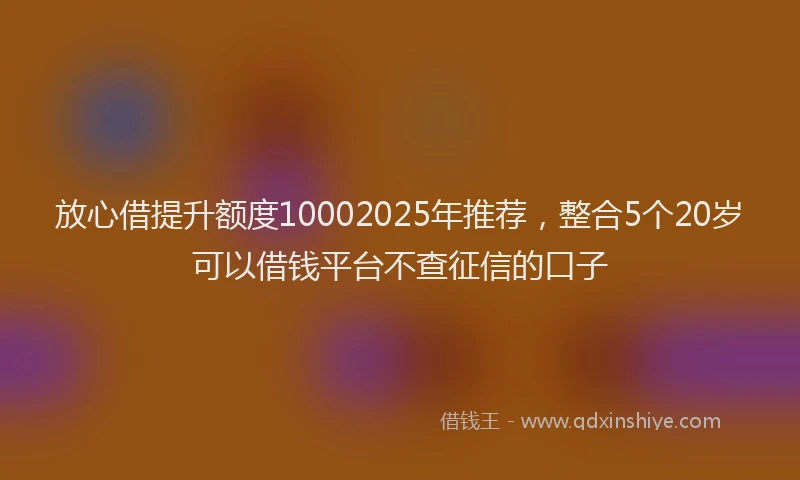 放心借提升额度10002025年推荐，整合5个20岁可以借钱平台不查征信的口子