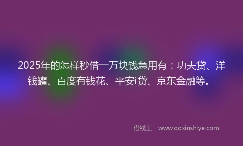 2025年的怎样秒借一万块钱急用有：功夫贷、洋钱罐、百度有钱花、平安i贷、京东金融等。