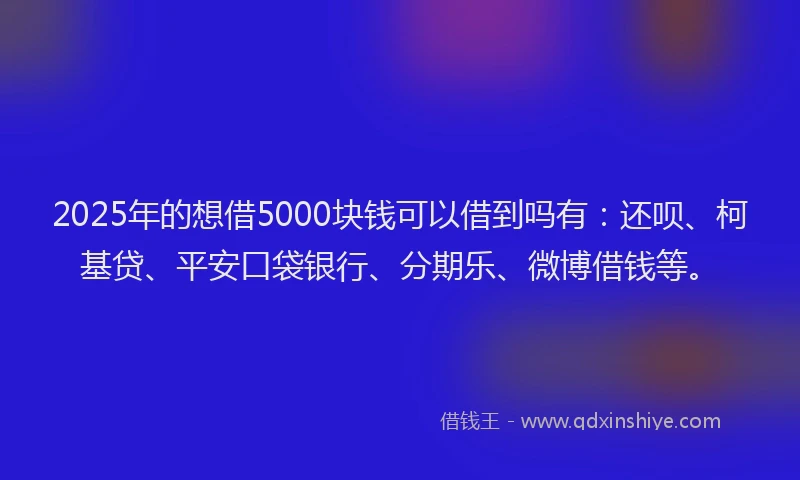2025年的想借5000块钱可以借到吗有：还呗、柯基贷、平安口袋银行、分期乐、微博借钱等。