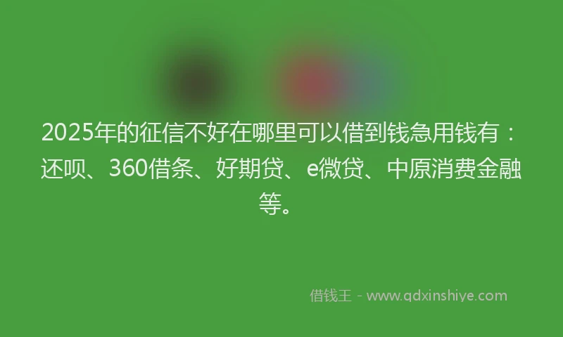 2025年的征信不好在哪里可以借到钱急用钱有：还呗、360借条、好期贷、e微贷、中原消费金融等。