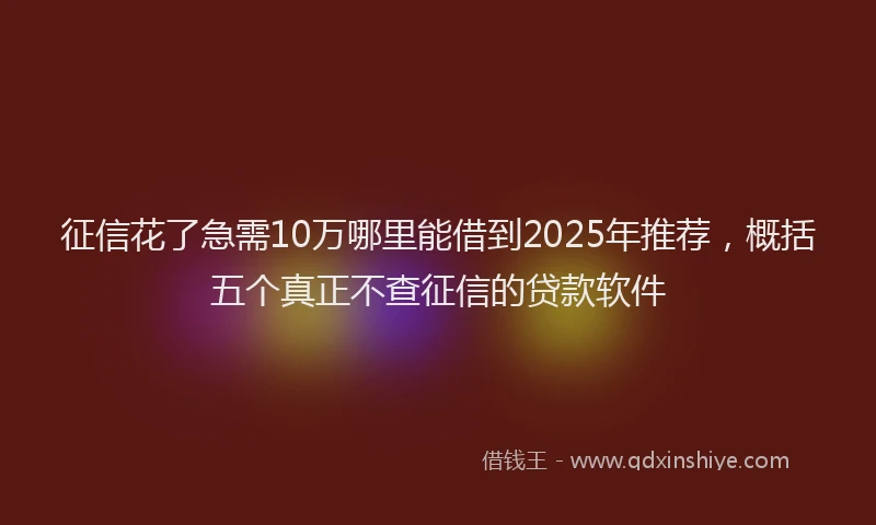 征信花了急需10万哪里能借到2025年推荐，概括五个真正不查征信的贷款软件