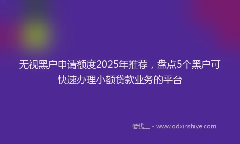 无视黑户申请额度2025年推荐，盘点5个黑户可快速办理小额贷款业务的平台