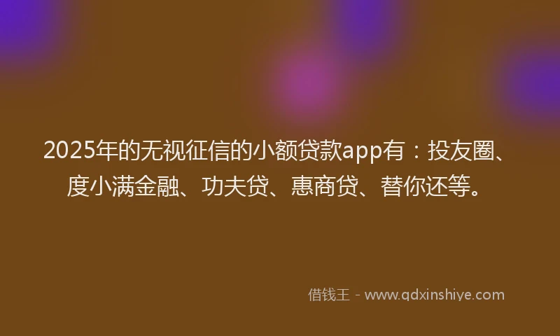 2025年的无视征信的小额贷款app有：投友圈、度小满金融、功夫贷、惠商贷、替你还等。