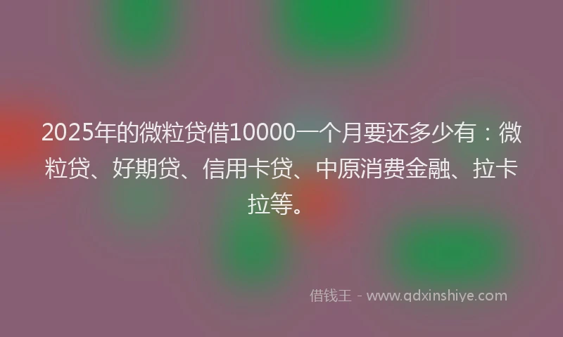 2025年的微粒贷借10000一个月要还多少有：微粒贷、好期贷、信用卡贷、中原消费金融、拉卡拉等。
