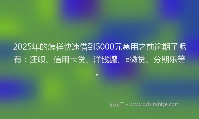 2025年的怎样快速借到5000元急用之前逾期了呢有：还呗、信用卡贷、洋钱罐、e微贷、分期乐等。