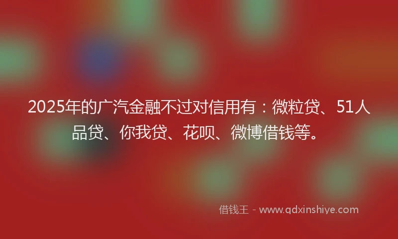 2025年的广汽金融不过对信用有：微粒贷、51人品贷、你我贷、花呗、微博借钱等。