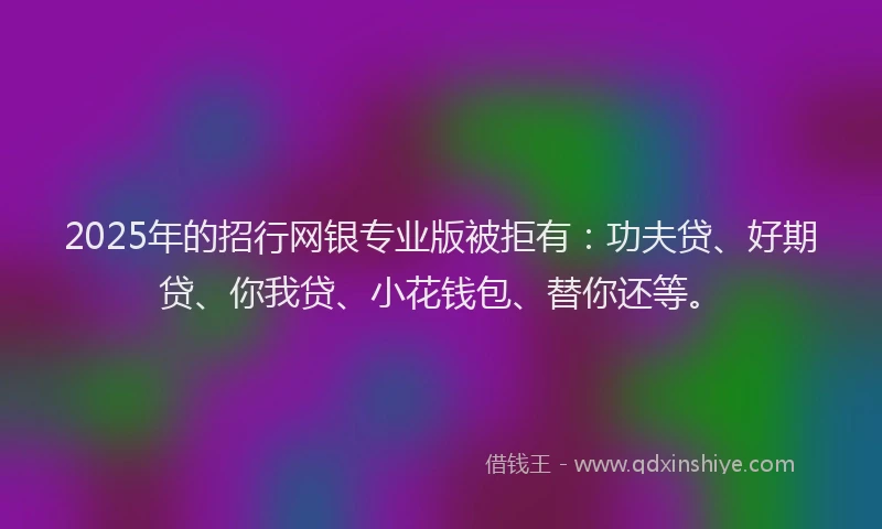 2025年的招行网银专业版被拒有：功夫贷、好期贷、你我贷、小花钱包、替你还等。