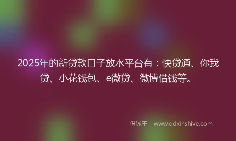 2025年的新贷款口子放水平台有：快贷通、你我贷、小花钱包、e微贷、微博借钱等。