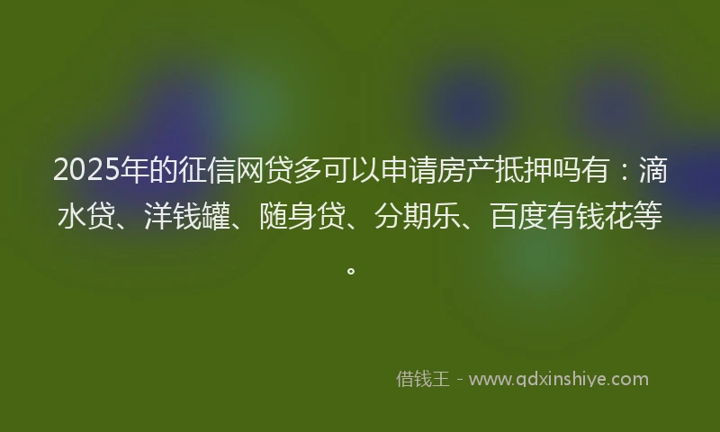 2025年的征信网贷多可以申请房产抵押吗有：滴水贷、洋钱罐、随身贷、分期乐、百度有钱花等。