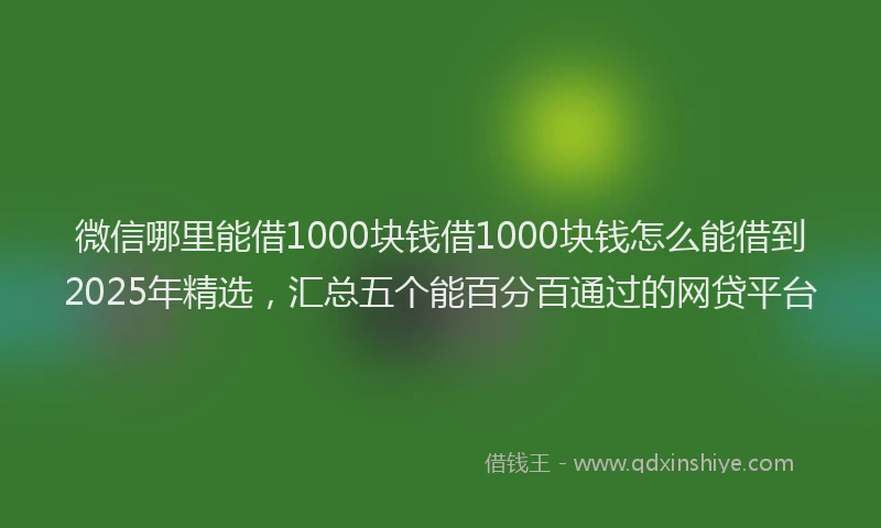 微信哪里能借1000块钱借1000块钱怎么能借到2025年精选，汇总五个能百分百通过的网贷平台