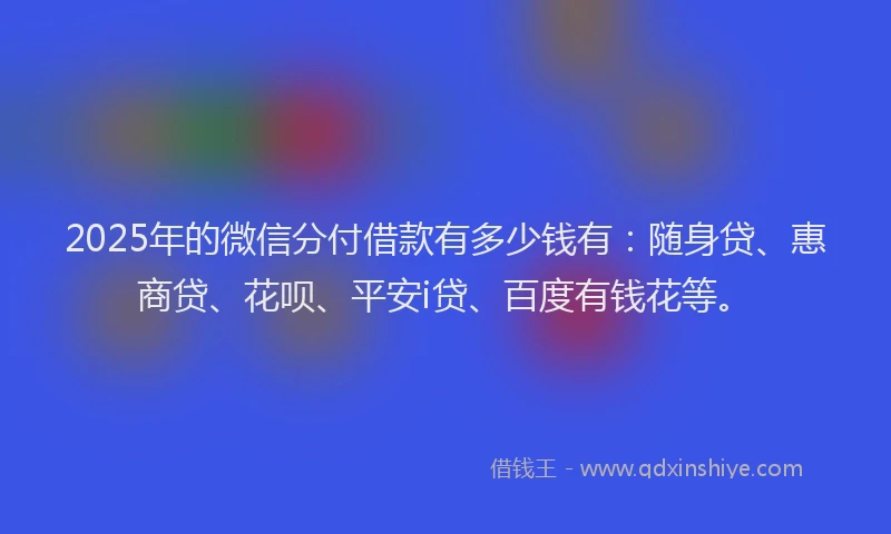 2025年的微信分付借款有多少钱有：随身贷、惠商贷、花呗、平安i贷、百度有钱花等。
