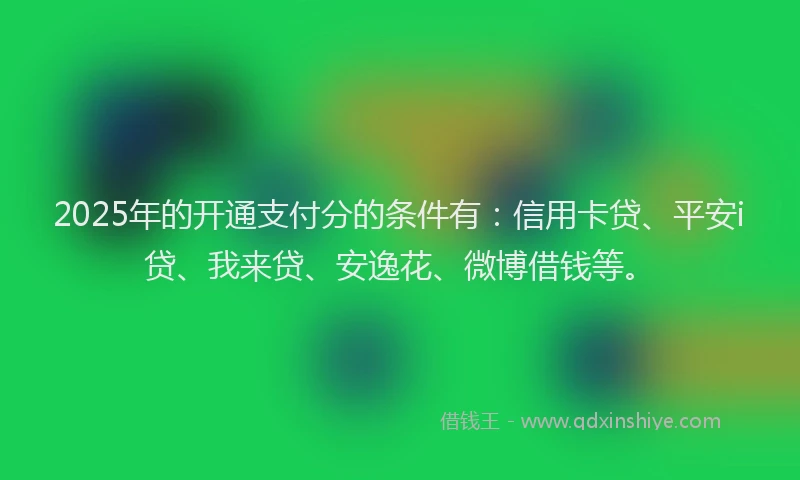 2025年的开通支付分的条件有：信用卡贷、平安i贷、我来贷、安逸花、微博借钱等。