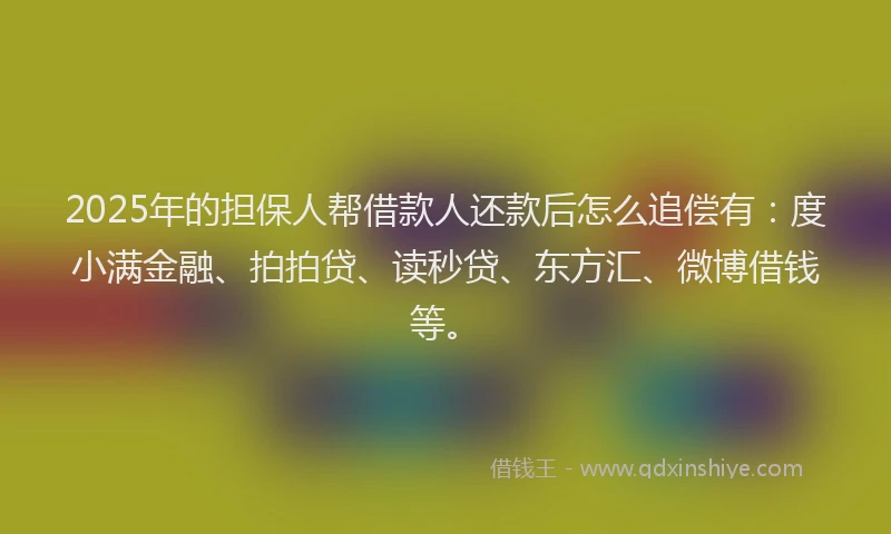 2025年的担保人帮借款人还款后怎么追偿有：度小满金融、拍拍贷、读秒贷、东方汇、微博借钱等。