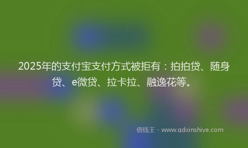 2025年的支付宝支付方式被拒有：拍拍贷、随身贷、e微贷、拉卡拉、融逸花等。