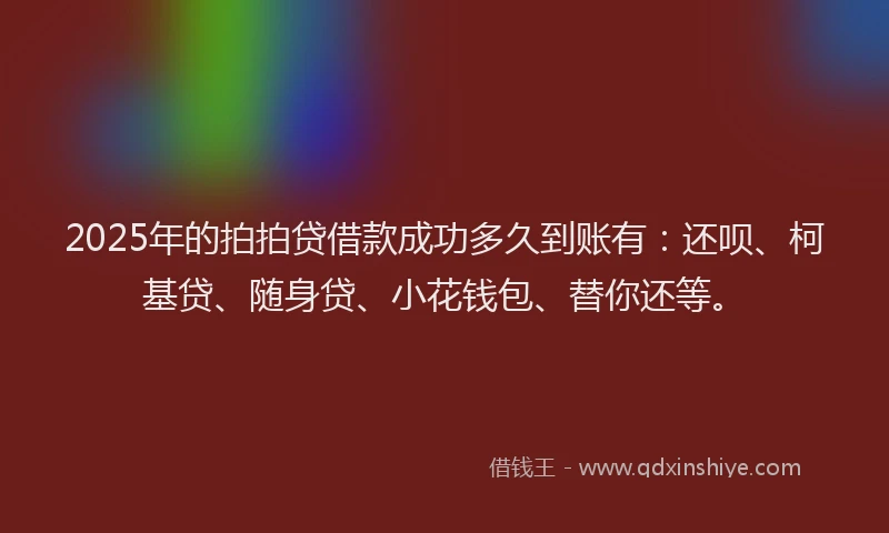 2025年的拍拍贷借款成功多久到账有：还呗、柯基贷、随身贷、小花钱包、替你还等。