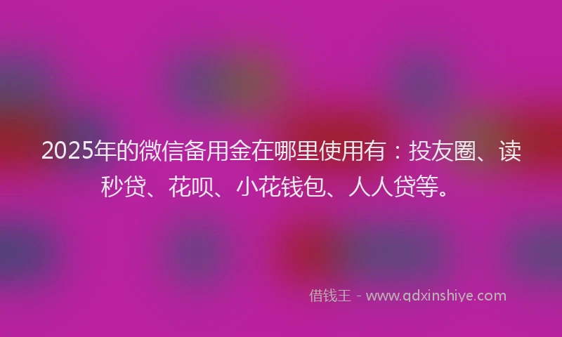 2025年的微信备用金在哪里使用有：投友圈、读秒贷、花呗、小花钱包、人人贷等。