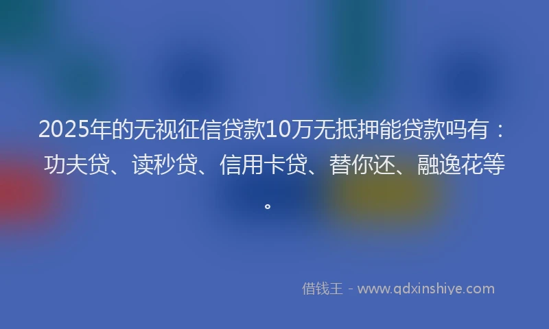 2025年的无视征信贷款10万无抵押能贷款吗有：功夫贷、读秒贷、信用卡贷、替你还、融逸花等。