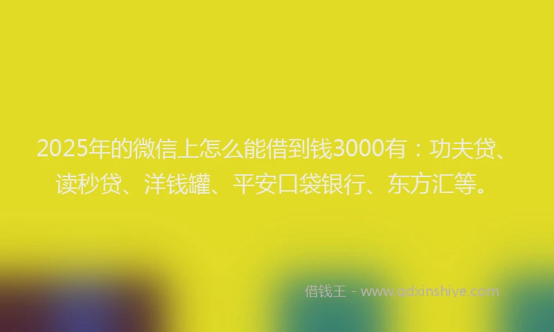 2025年的微信上怎么能借到钱3000有：功夫贷、读秒贷、洋钱罐、平安口袋银行、东方汇等。