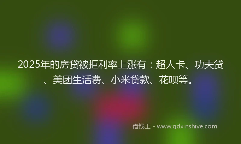 2025年的房贷被拒利率上涨有：超人卡、功夫贷、美团生活费、小米贷款、花呗等。