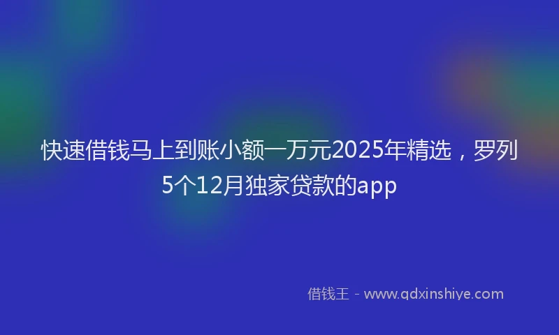 快速借钱马上到账小额一万元2025年精选，罗列5个12月独家贷款的app