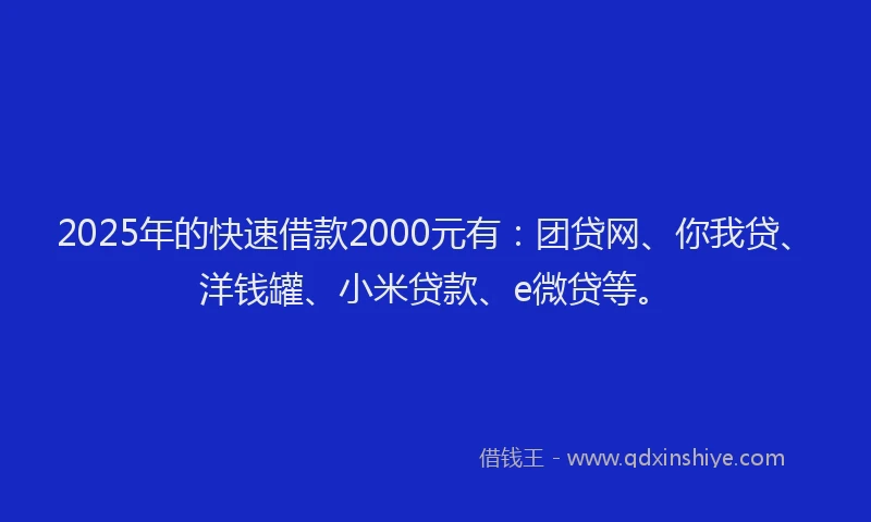 2025年的快速借款2000元有：团贷网、你我贷、洋钱罐、小米贷款、e微贷等。
