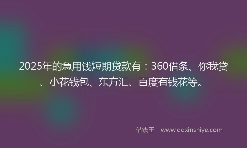2025年的急用钱短期贷款有：360借条、你我贷、小花钱包、东方汇、百度有钱花等。