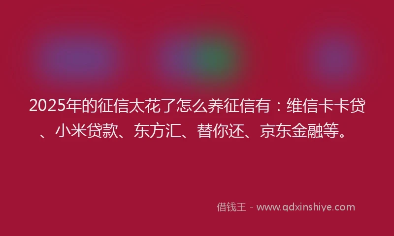 2025年的征信太花了怎么养征信有：维信卡卡贷、小米贷款、东方汇、替你还、京东金融等。