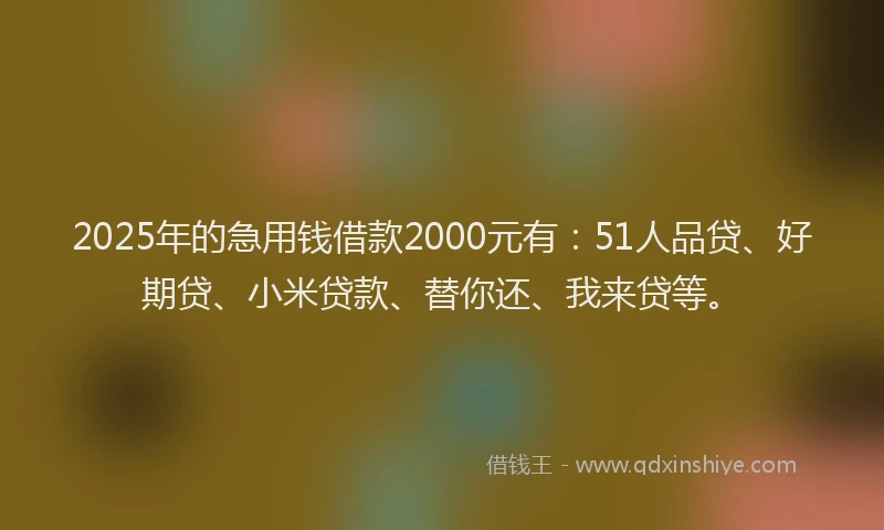 2025年的急用钱借款2000元有：51人品贷、好期贷、小米贷款、替你还、我来贷等。