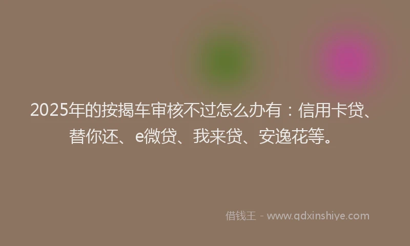 2025年的按揭车审核不过怎么办有：信用卡贷、替你还、e微贷、我来贷、安逸花等。