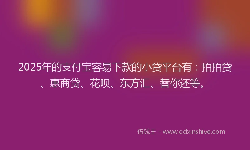2025年的支付宝容易下款的小贷平台有：拍拍贷、惠商贷、花呗、东方汇、替你还等。