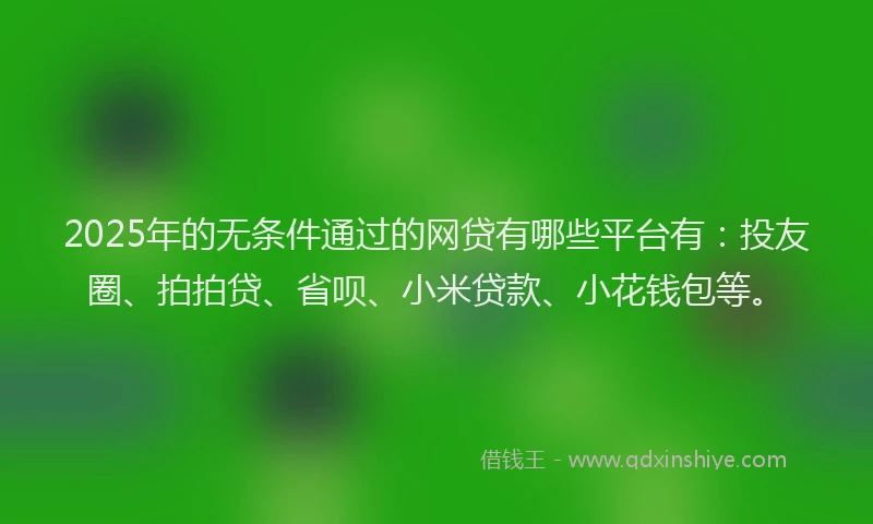 2025年的无条件通过的网贷有哪些平台有：投友圈、拍拍贷、省呗、小米贷款、小花钱包等。