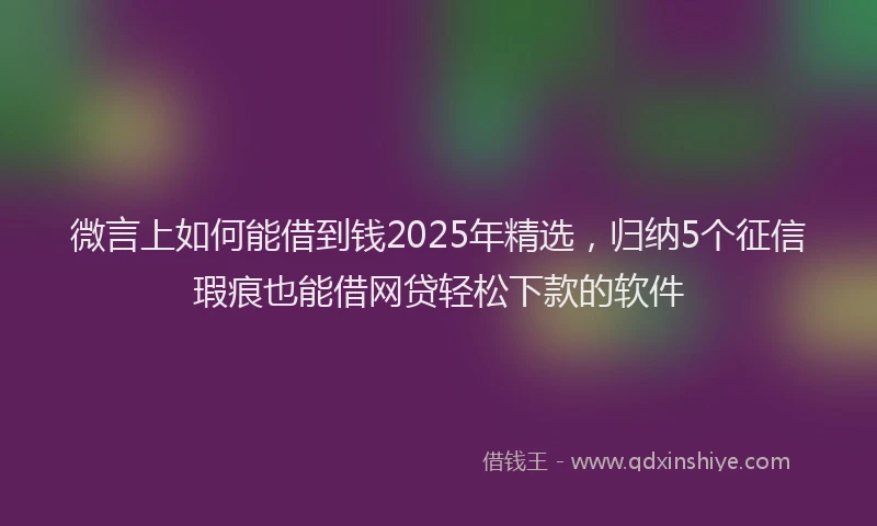 微言上如何能借到钱2025年精选，归纳5个征信瑕疵也能借网贷轻松下款的软件