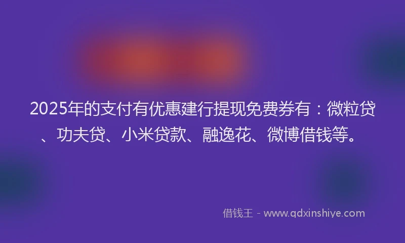 2025年的支付有优惠建行提现免费券有：微粒贷、功夫贷、小米贷款、融逸花、微博借钱等。