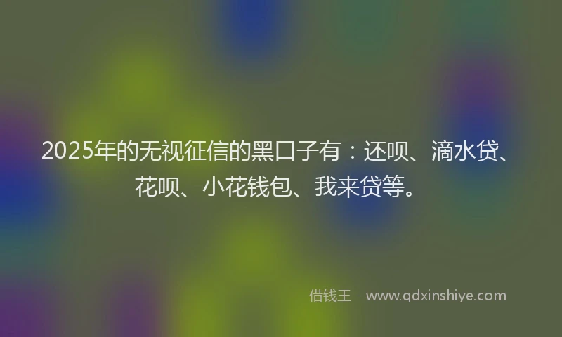2025年的无视征信的黑口子有：还呗、滴水贷、花呗、小花钱包、我来贷等。
