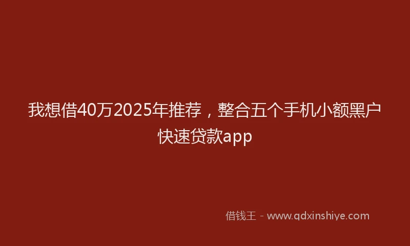 我想借40万2025年推荐，整合五个手机小额黑户快速贷款app