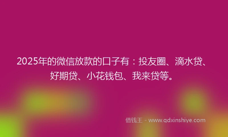2025年的微信放款的口子有：投友圈、滴水贷、好期贷、小花钱包、我来贷等。