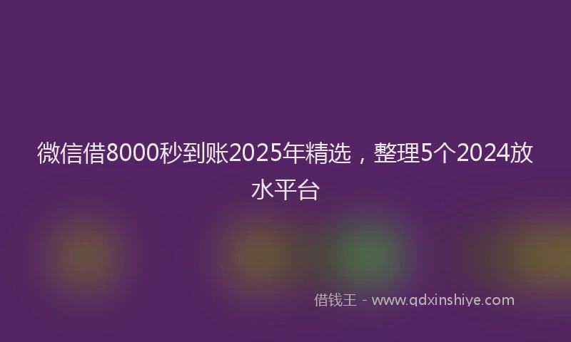 微信借8000秒到账2025年精选，整理5个2024放水平台