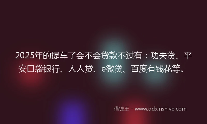 2025年的提车了会不会贷款不过有：功夫贷、平安口袋银行、人人贷、e微贷、百度有钱花等。