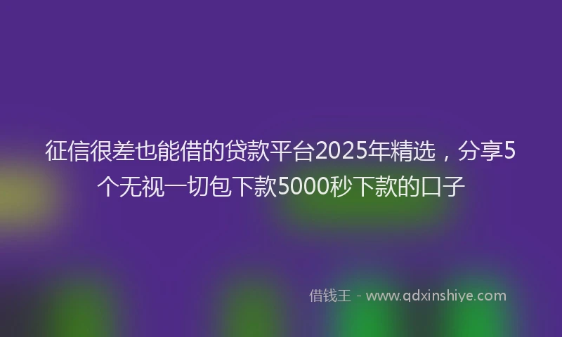 征信很差也能借的贷款平台2025年精选，分享5个无视一切包下款5000秒下款的口子