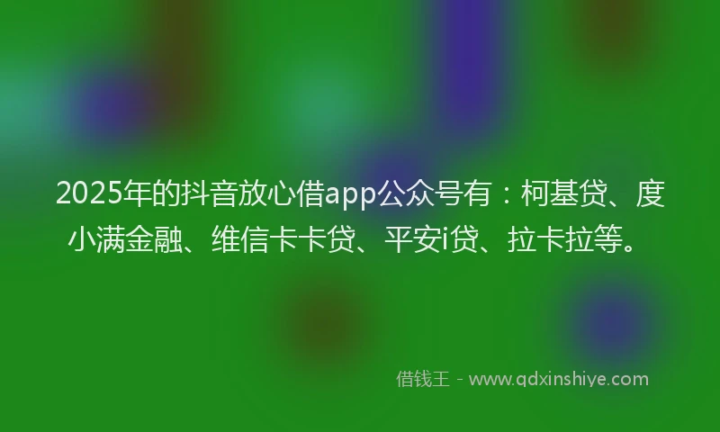 2025年的抖音放心借app公众号有：柯基贷、度小满金融、维信卡卡贷、平安i贷、拉卡拉等。